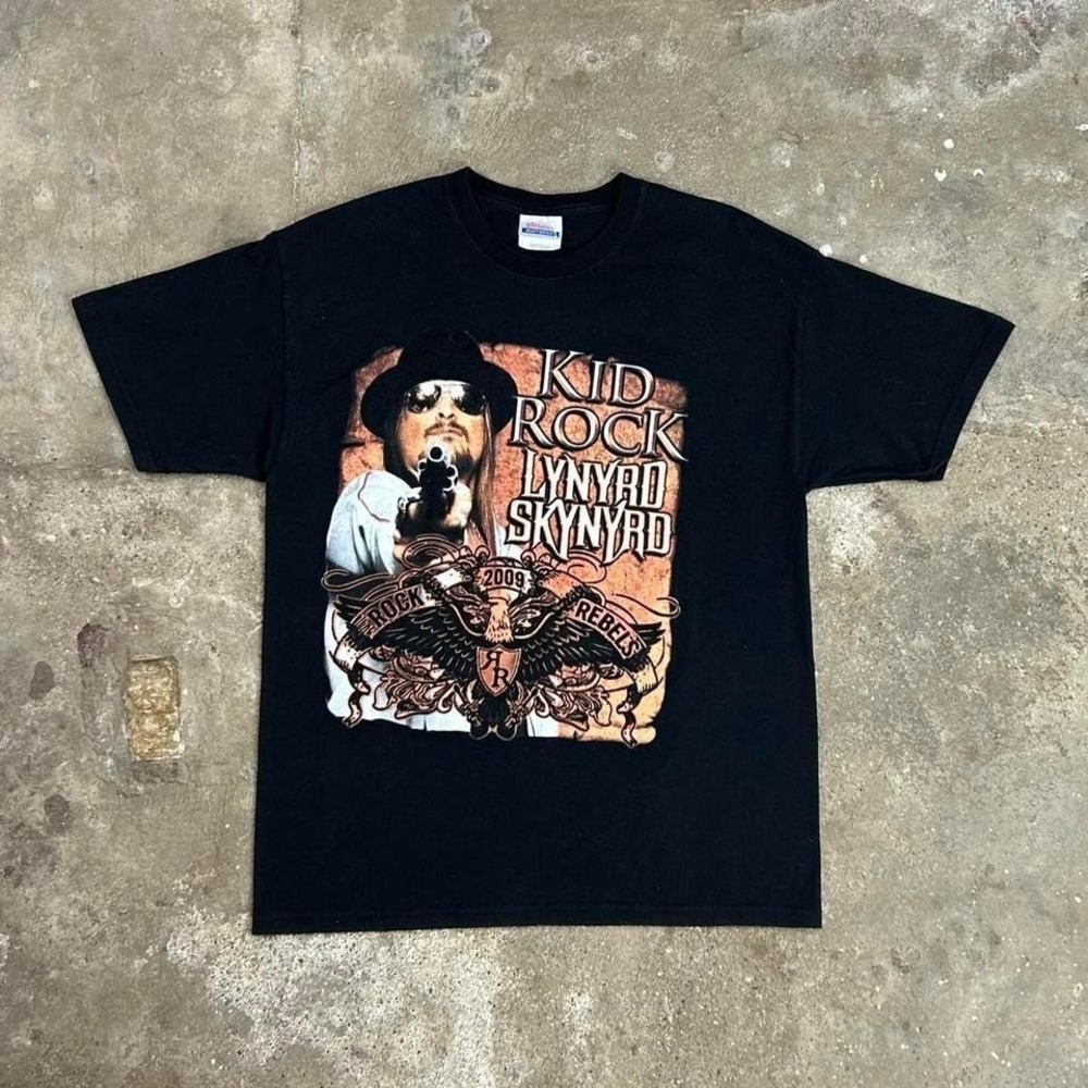 Vintage 2009 Kid Rock Shirt‎ Size Large Black Lynyrd Skynyrd Rock Rebels Tour